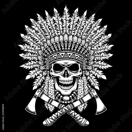 American Indian Chief Skull With Crossed Tomahawks