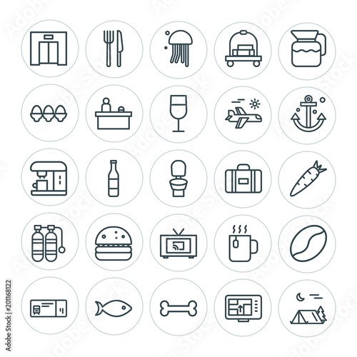 Modern Simple Set of food, hotel, drinks, travel Vector outline Icons. ..Contains such Icons as animal, container, water, travel, bone and more on white background. Fully Editable. Pixel Perfect