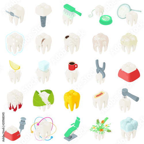 Tooth teeth dentist icons set. Isometric illustration of 25 tooth teeth dentist vector icons for web