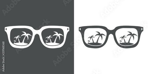 Icono plano gafas con playa en gris y blanco
