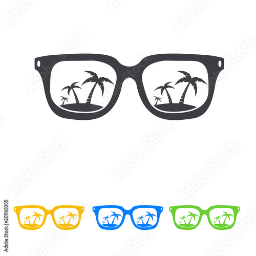 Icono plano gafas con playa en varios colores