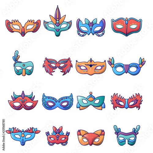 Carnival mask venetian icons set. Cartoon illustration of 25 carnival mask venetian icons for web