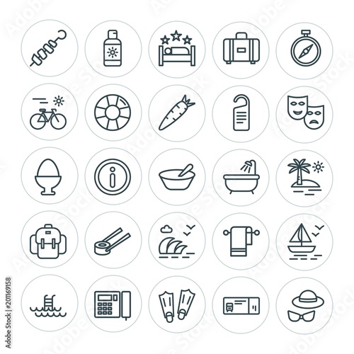 Modern Simple Set of food, hotel, drinks, travel Vector outline Icons. ..Contains such Icons as meat, sea, holiday, symbol, soft, hotel and more on white background. Fully Editable. Pixel Perfect