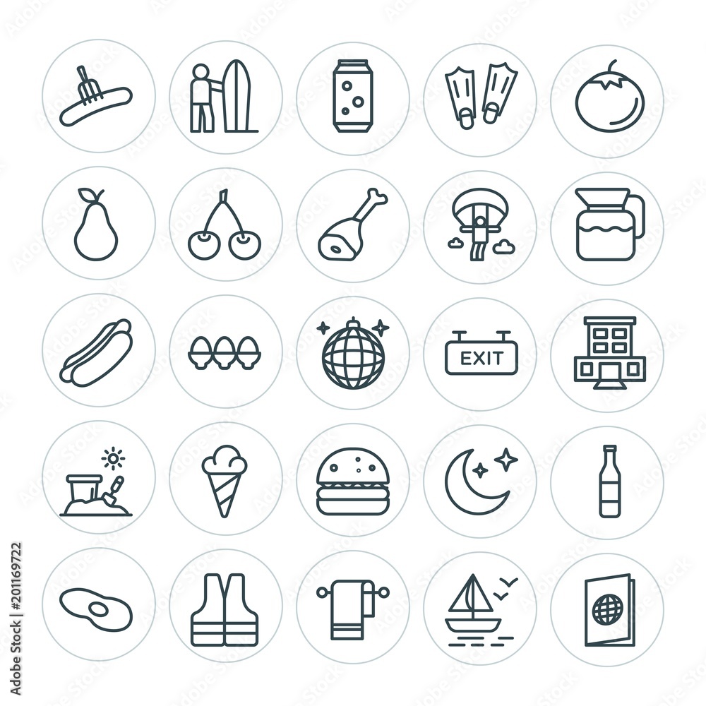 Modern Simple Set of food, location, drinks Vector outline Icons