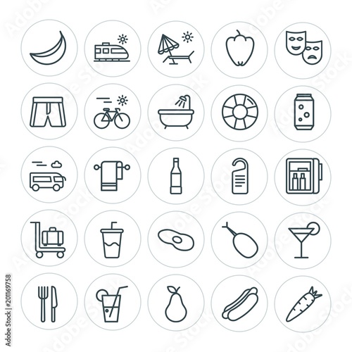 Modern Simple Set of food, hotel, drinks, travel Vector outline Icons. ..Contains such Icons as mustard, fried, chicken, hot, dinner and more on white background. Fully Editable. Pixel Perfect