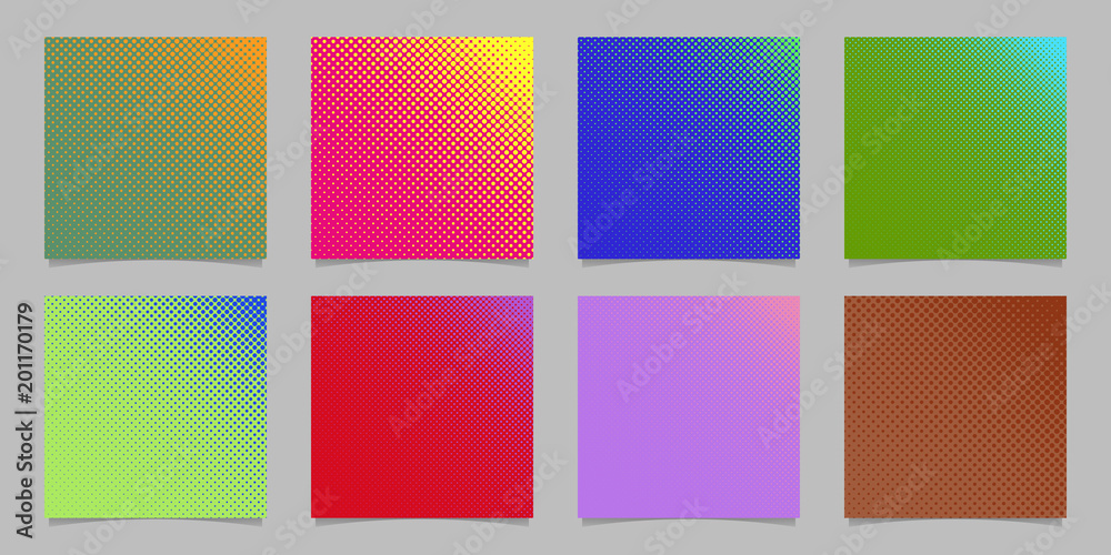 Geometric abstract halftone circle pattern background set - vector brochure design collection with dots in varying sizes