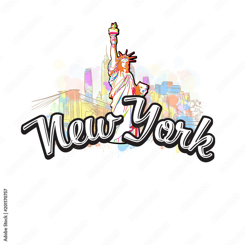 New York Liberty Statue Drawing with Headline