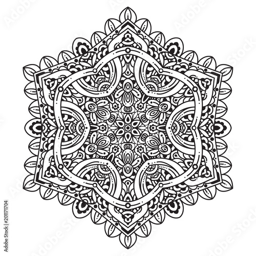 Black and white mandala vector isolated on white. Vector hand drawn circular decorative element.