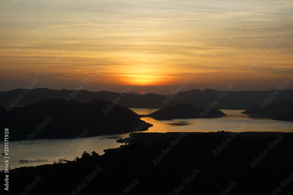 View of sunset at the top of famous Mount Tapyas in Coron Palawan Philippines