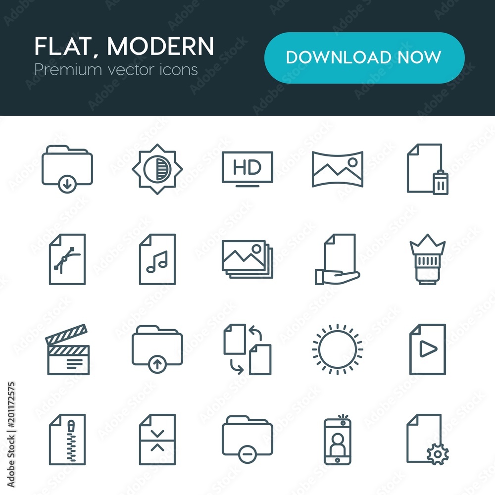 Modern Simple Set of folder, video, photos, files Vector outline Icons. ..Contains such Icons as file, music, data, zip, black, scenery and more on white background. Fully Editable. Pixel Perfect Modern Simple Set of folder, video, photos, files Vector outline Icons. ..Contains such Icons as file, music, data, zip, black, scenery and more on white background. Fully Editable. Pixel Perfect