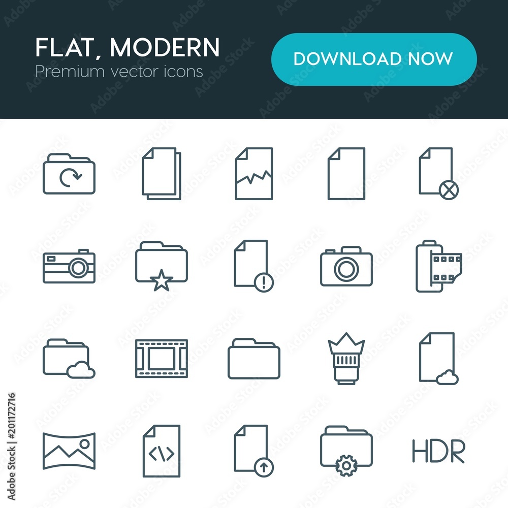 Modern Simple Set of folder, video, photos, files Vector outline Icons. ..Contains such Icons as symbol, file, corrupt, lens, video and more on white background. Fully Editable. Pixel Perfect Modern Simple Set of folder, video, photos, files Vector outline Icons. ..Contains such Icons as symbol, file, corrupt, lens, video and more on white background. Fully Editable. Pixel Perfect