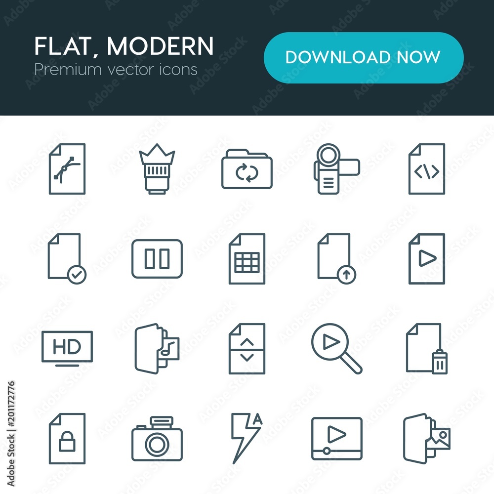 Modern Simple Set of folder, video, photos, files Vector outline Icons. ..Contains such Icons as technology, objective, folder, button and more on white background. Fully Editable. Pixel Perfect Modern Simple Set of folder, video, photos, files Vector outline Icons. ..Contains such Icons as technology, objective, folder, button and more on white background. Fully Editable. Pixel Perfect