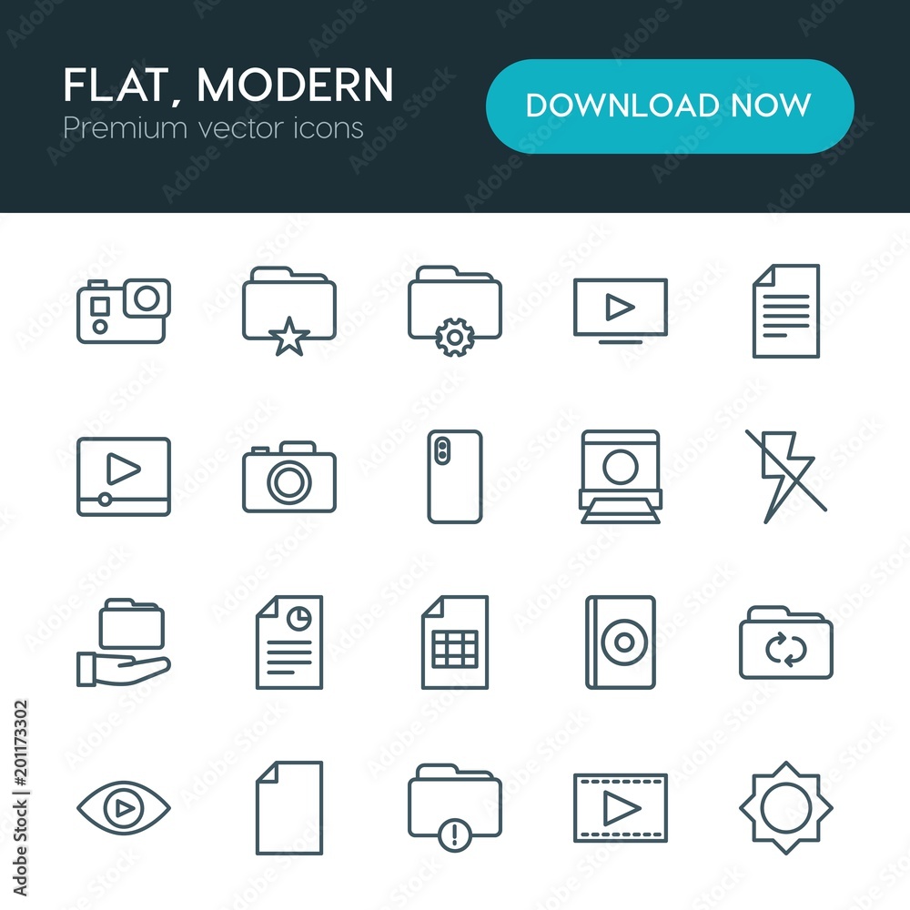 Modern Simple Set of folder, video, photos, files Vector outline Icons. ..Contains such Icons as view, lens, text, design, data, photo and more on white background. Fully Editable. Pixel Perfect Modern Simple Set of folder, video, photos, files Vector outline Icons. ..Contains such Icons as view, lens, text, design, data, photo and more on white background. Fully Editable. Pixel Perfect