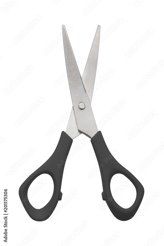 scissors with white background close up with black handles scissors with white background close up with black handles