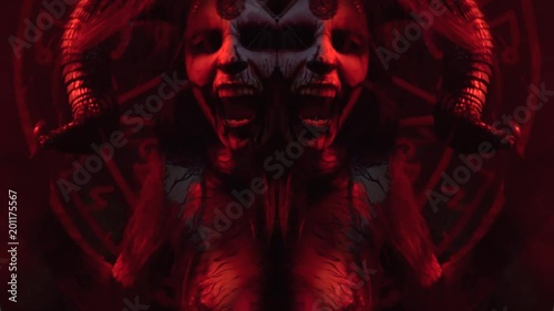 The mystical dance of the girl in which the demon came upon a bloody pentagram photo