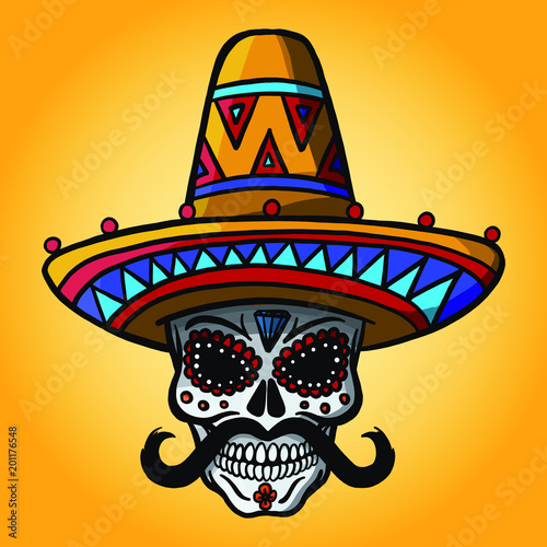 Maxican sugar skull with sombrero 