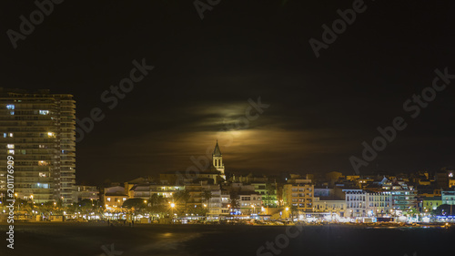 Night scene from a small mediterranean town Palamos in Spain