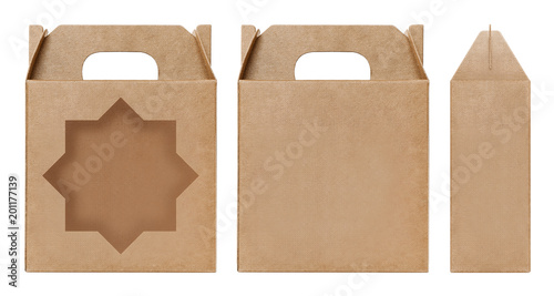Box brown window Star shape cut out Packaging template, Empty kraft Box Cardboard isolated white background, Boxes Paper kraft natural material, Gift Box Brown Paper from Industrial Packaging carton