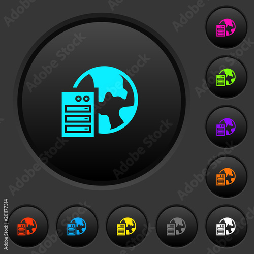 Web hosting dark push buttons with color icons