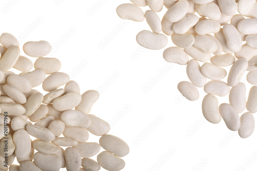 White kidney beans isolated on white background with copy space for your text. Top view