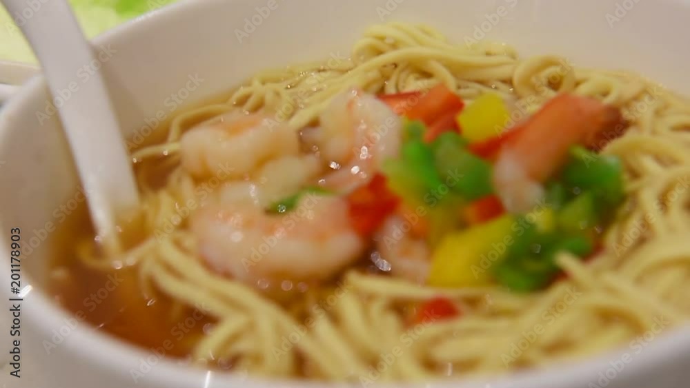 chinese egg noodles soup with shrimp and bell peppers chinese egg noodles soup with shrimp and bell peppers