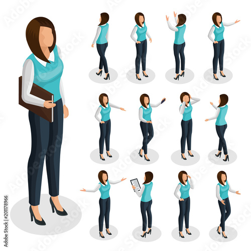 Isometric Business Woman Set