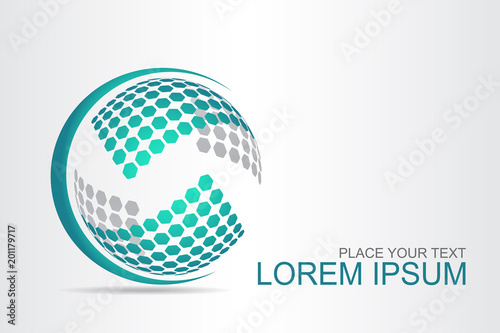  Abstract technology logo stylized spherical surface with abstract shapes.
