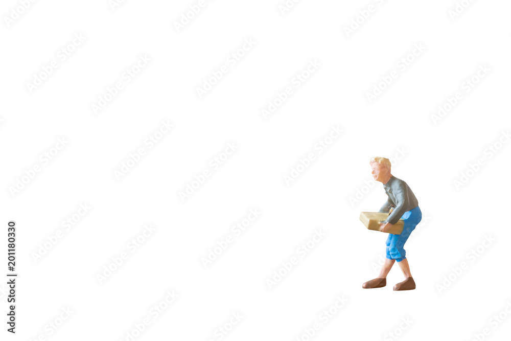 Fototapeta premium Miniature people : Gardener isolated on white background with clipping path..