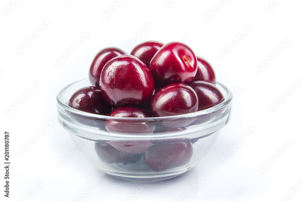 Fresh cherry on plate on Isolated white background. fresh ripe cherries. sweet cherries. Berries Fresh cherry on plate on Isolated white background. fresh ripe cherries. sweet cherries. Berries