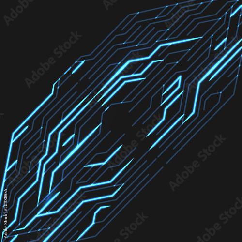 Circuit board with lights on the blue background, abstract technology illustration