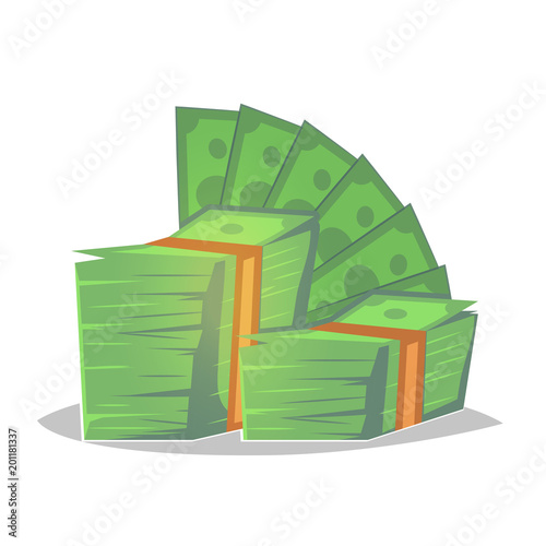 Big pile of cash money. Heap of packed dollar bills. Flat style modern vector cartoon illustration isolated on white background