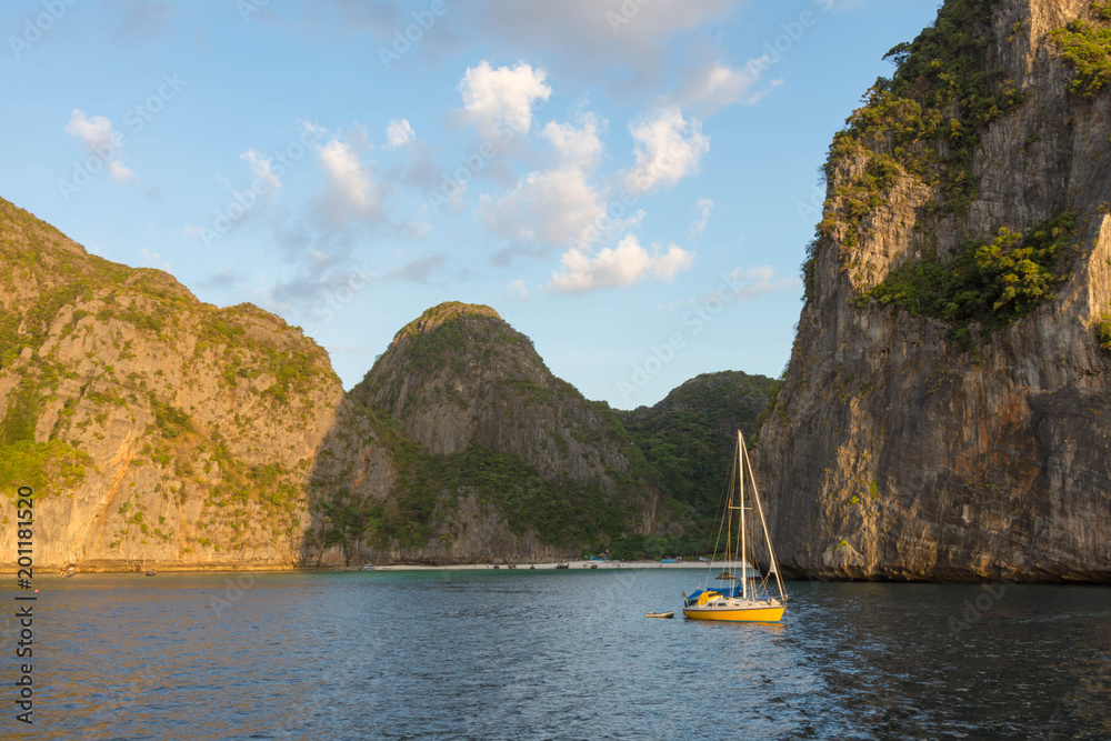 PHI-PHI ISLAND, KRABI, THAILAND ,Longtrail boats on port, Koh Phi Phi Don in andaman sea, Phuket, Krabi, South of Thailand. PHI-PHI ISLAND, KRABI, THAILAND ,Longtrail boats on port, Koh Phi Phi Don in andaman sea, Phuket, Krabi, South of Thailand.