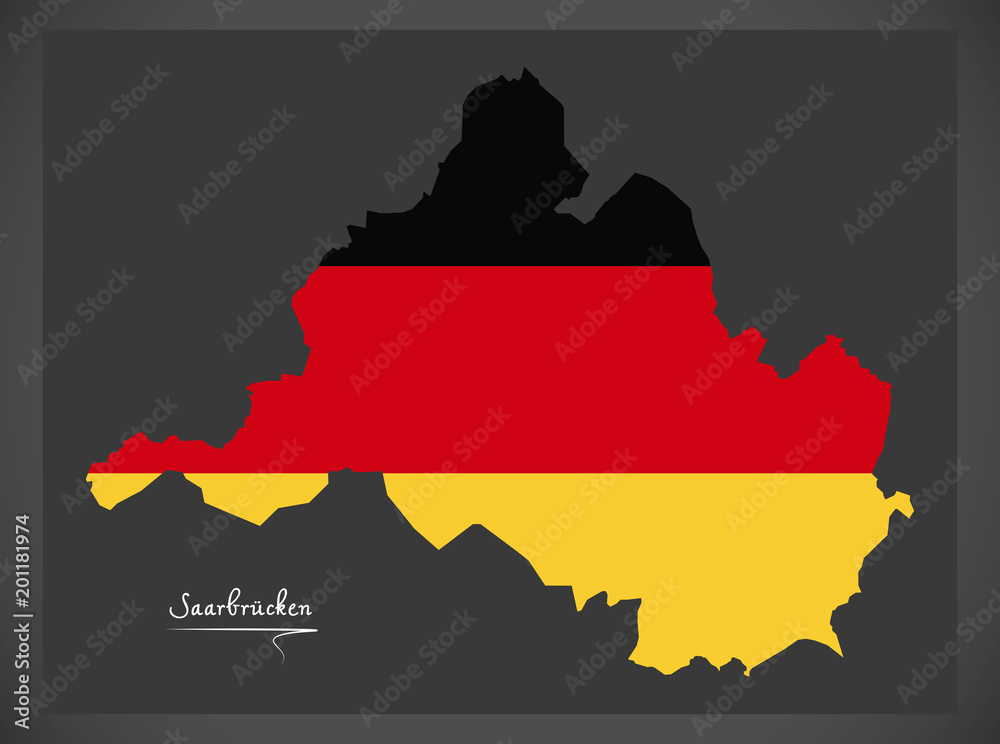 Saarbrucken map with German national flag illustration