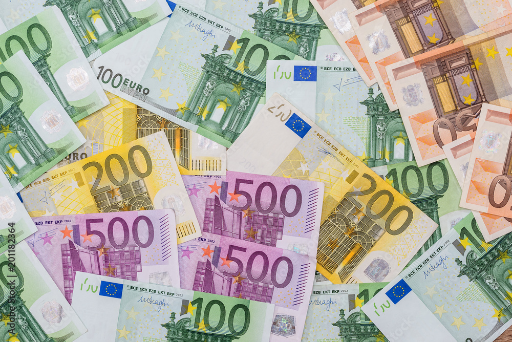 100, 200, 500 euro banknotes as background 100, 200, 500 euro banknotes as background