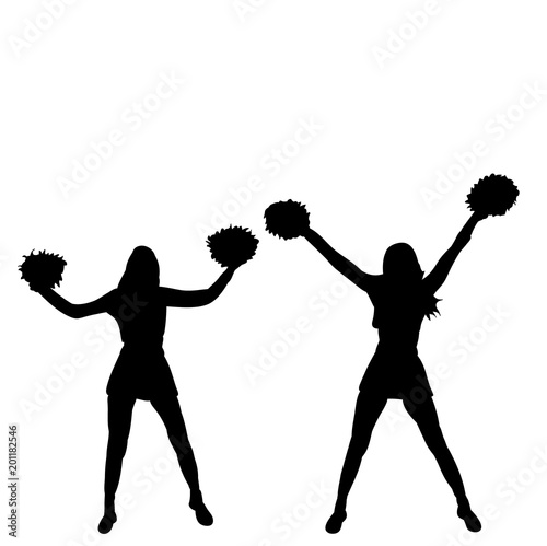 silhouette of girl, cheerleaders team on white background