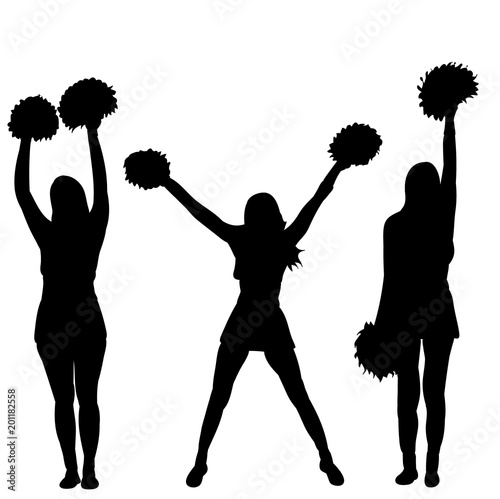  icon, silhouette of girl, cheerleaders team on white background