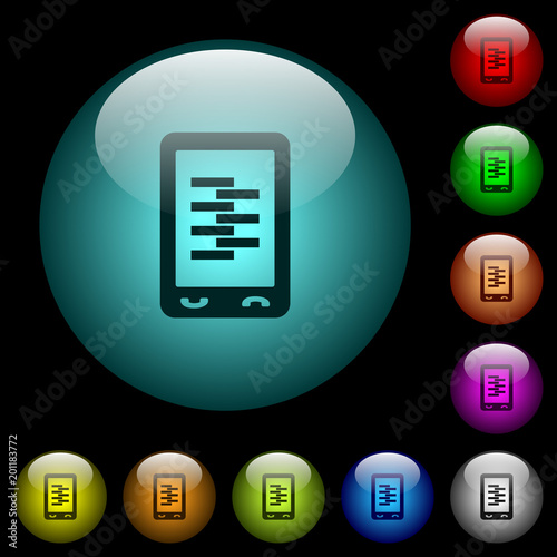 Mobile compress data icons in color illuminated glass buttons