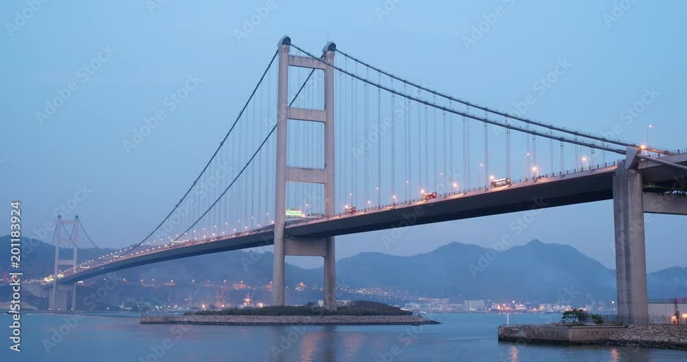 Tsing ma suspension bridge in Hong Kong st sunset time Tsing ma suspension bridge in Hong Kong st sunset time