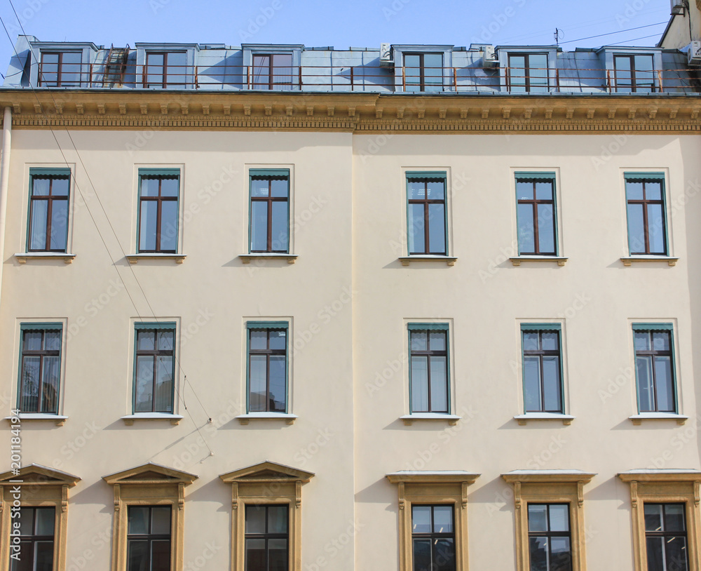 Classic Architecture Building Facade of Old Historical House with Soft  Beige Colored Walls. Exterior Design and Elements of Apartment Building  Front View. Minimalist Style European Architecture. Stock Photo | Adobe  Stock