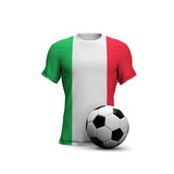 Italy soccer shirt with national flag and football ball. 3D Rendering