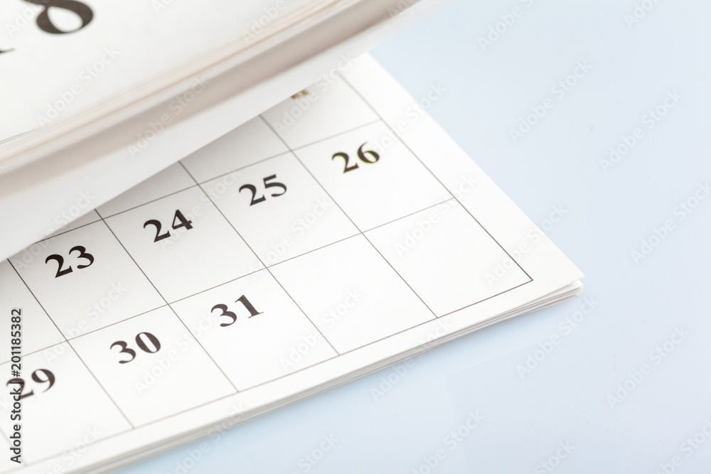 Closeup of dates on calendar page Closeup of dates on calendar page