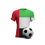 United Arab Emirates soccer shirt with national flag and football ball. 3D Rendering