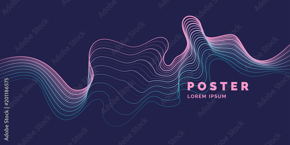 Vector abstract background with a colored dynamic waves, line and particles. - obrazy, fototapety, plakaty 