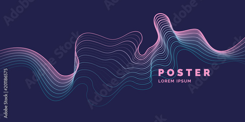 Vector abstract background with a colored dynamic waves, line and particles. photo