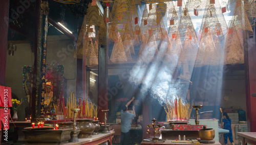 Incense coils in historic Tin Hau Temple, Yau Ma Tei, Kowloon, Hong Kong, China photo