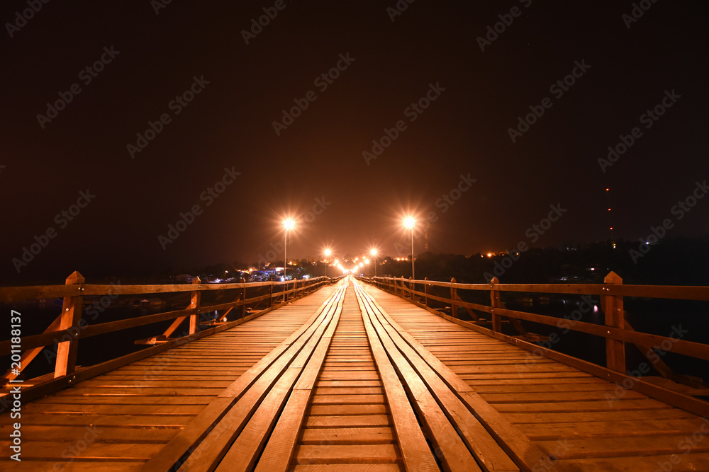 wooden bridge at night