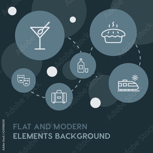 food, drinks, travel outline vector icons and elements background with circle bubbles networks...Multipurpose use on websites, presentations, brochures and more