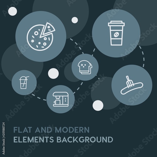 food, drinks, travel outline vector icons and elements background with circle bubbles networks...Multipurpose use on websites, presentations, brochures and more
