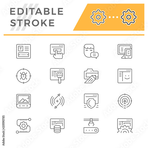 Set line icons of web development