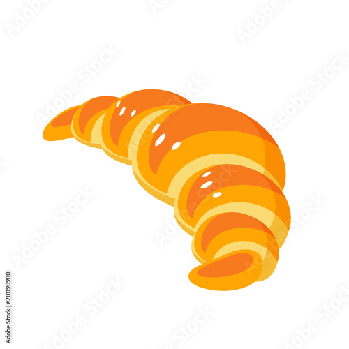 Breakfast, delicious start to the day. Fresh croissant. Vector illustration cartoon flat icon isolated on white.